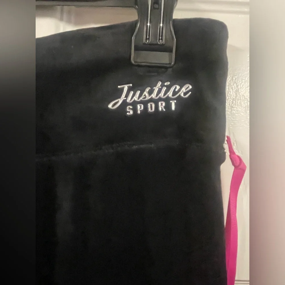 NWT Justice Sport Black Velvet‎ Leggings Girls L 12/14 High Rise Stretch Pants